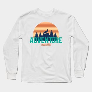 Adventure Awaits Retro Wolf Howling Long Sleeve T-Shirt